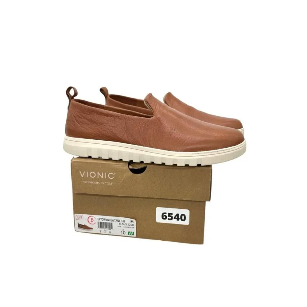 Vionic Uptown Willa Supportive Sneaker Tan Leather Slip On Women 10 Wide Loafer